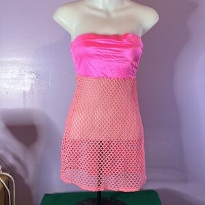 Wet Las Vegas Sheer Pink Mesh Strapless Swim Coverup